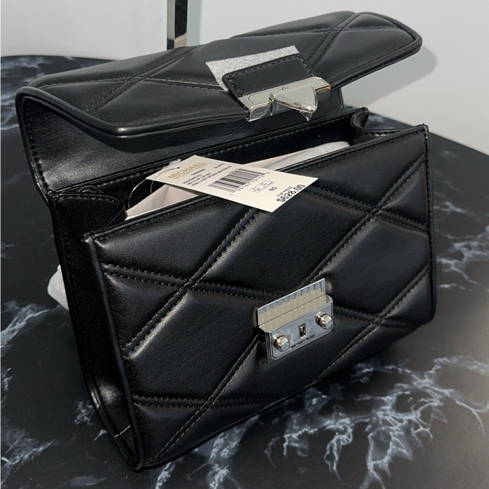 MICHAEL KORS Black Silver Serena Quilted F. Leather Crossbody Bag AUTHENTIC NWT - Picture 5 of 9